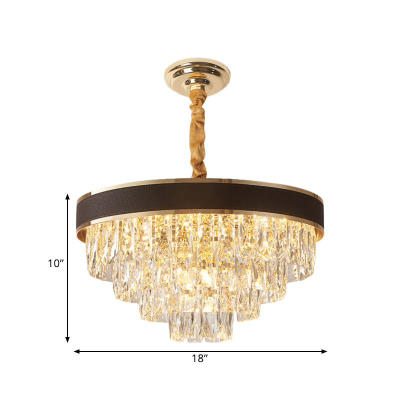Tapered Clear Crystal Blocks Ceiling Chandelier Modern 8/10 Heads Sitting Room Suspension Lamp, 18"/23.5" Width Clearhalo 'Ceiling Lights' 'Chandeliers' 'Clear' 'Industrial' 'Modern Chandeliers' 'Modern' 'Tiffany' 'Traditional Chandeliers' Lighting' 1399842
