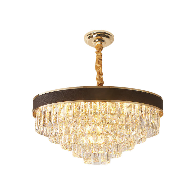 Tapered Clear Crystal Blocks Ceiling Chandelier Modern 8/10 Heads Sitting Room Suspension Lamp, 18"/23.5" Width Clearhalo 'Ceiling Lights' 'Chandeliers' 'Clear' 'Industrial' 'Modern Chandeliers' 'Modern' 'Tiffany' 'Traditional Chandeliers' Lighting' 1399845