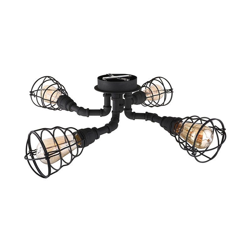 Black/Bronze 4/6/8 Bulbs Ceiling Lamp Farmhouse Metal Twisted Pipe Semi Flush Light Fixture for Restaurant Clearhalo 'Ceiling Lights' 'Close To Ceiling Lights' 'Close to ceiling' 'Semi-flushmount' Lighting' 139995
