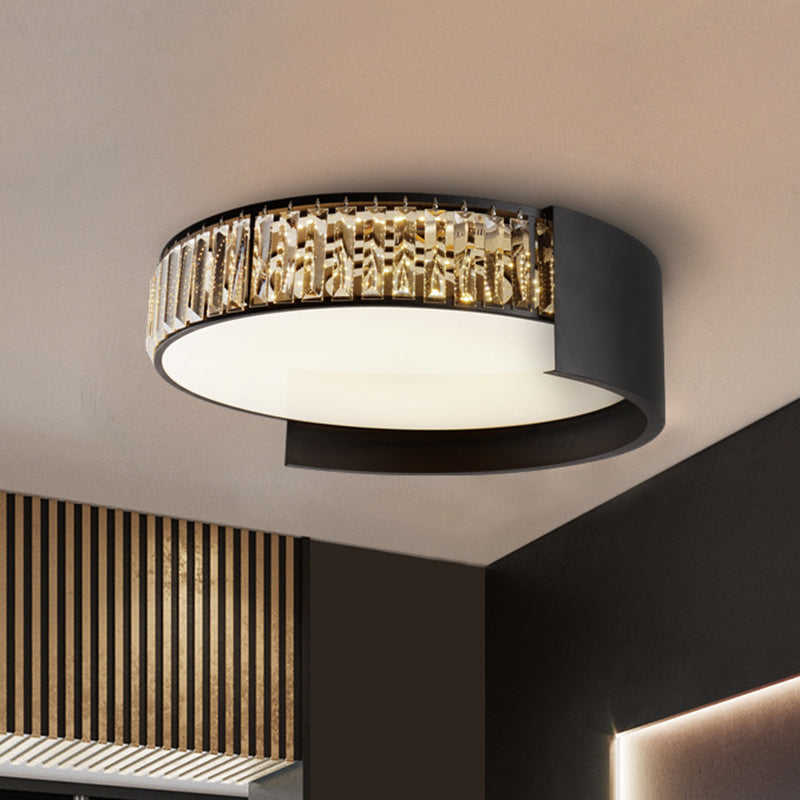 LED Round Flush Mount Modern Black Finish Crystal Blocks Ceiling Lamp in White/Warm Light, 16"/23.5" Wide Clearhalo 'Ceiling Lights' 'Close To Ceiling Lights' 'Close to ceiling' 'Flush mount' Lighting' 1399969