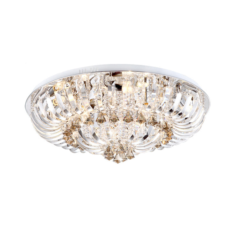 Clear LED Flush Mount Lamp Modern Crystal Stands and Draping Bowl Light Fixture in White/Warm Light, 27"/31.5" Width Clearhalo 'Ceiling Lights' 'Close To Ceiling Lights' 'Close to ceiling' 'Flush mount' Lighting' 1399975