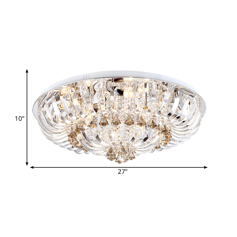 Clear LED Flush Mount Lamp Modern Crystal Stands and Draping Bowl Light Fixture in White/Warm Light, 27"/31.5" Width Clearhalo 'Ceiling Lights' 'Close To Ceiling Lights' 'Close to ceiling' 'Flush mount' Lighting' 1399976