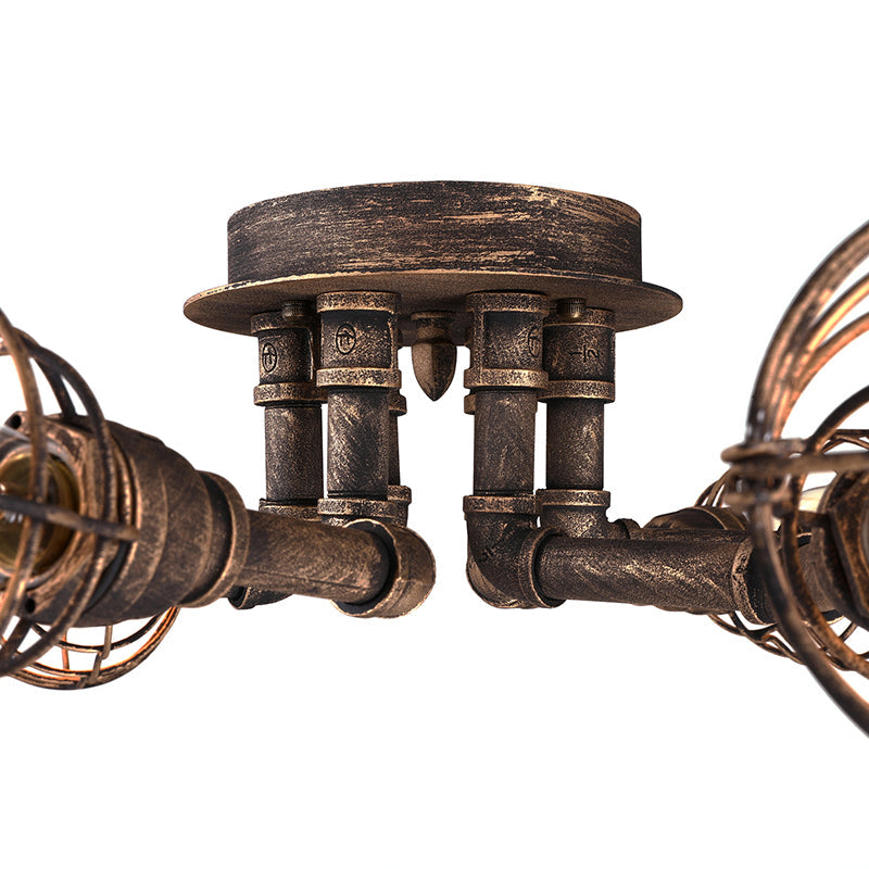 Black/Bronze 4/6/8 Bulbs Ceiling Lamp Farmhouse Metal Twisted Pipe Semi Flush Light Fixture for Restaurant Clearhalo 'Ceiling Lights' 'Close To Ceiling Lights' 'Close to ceiling' 'Semi-flushmount' Lighting' 140003