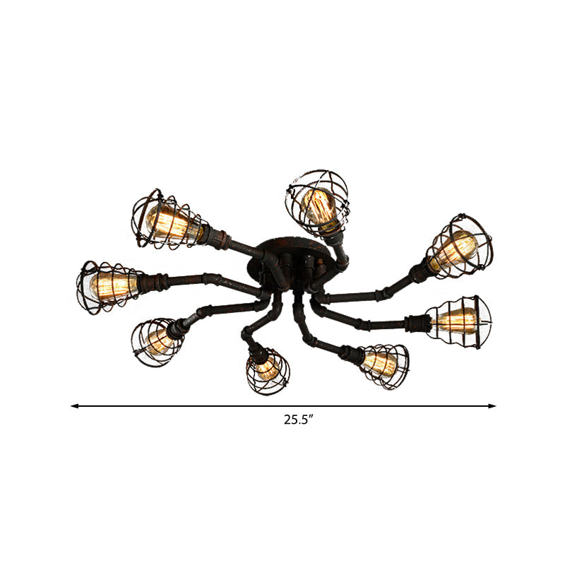 Black/Bronze 4/6/8 Bulbs Ceiling Lamp Farmhouse Metal Twisted Pipe Semi Flush Light Fixture for Restaurant Clearhalo 'Ceiling Lights' 'Close To Ceiling Lights' 'Close to ceiling' 'Semi-flushmount' Lighting' 140006