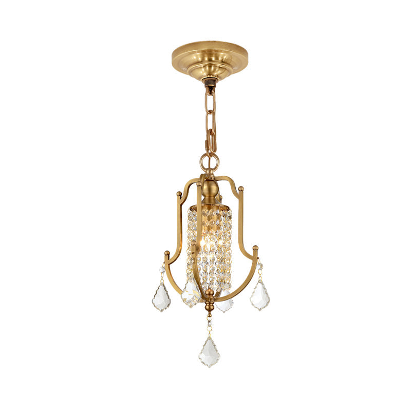 1 Head Swag Lamp Contemporary Lantern Frame Clear Crystal Draping Pendant Lighting in Gold Clearhalo 'Ceiling Lights' 'Modern Pendants' 'Modern' 'Pendant Lights' 'Pendants' Lighting' 1400221