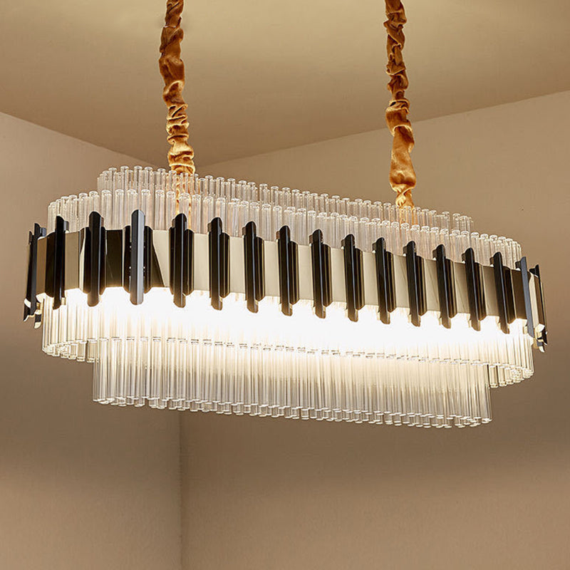 LED Island Chandelier Contemporary Oval Shape Clear Glass Tubes Hanging Ceiling Lamp in Gold Clear Clearhalo 'Ceiling Lights' 'Island Lights' Lighting' 1400227