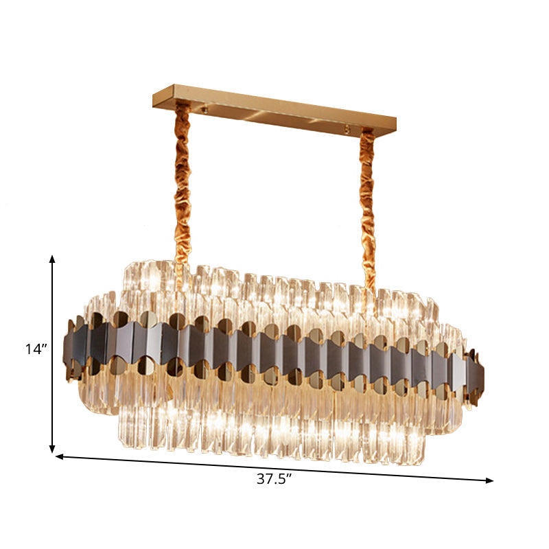 Crystal Prisms Silver and Gold Island Lighting Oval 10 Bulbs Modern Pendant over Dining Table Clearhalo 'Ceiling Lights' 'Island Lights' Lighting' 1400234