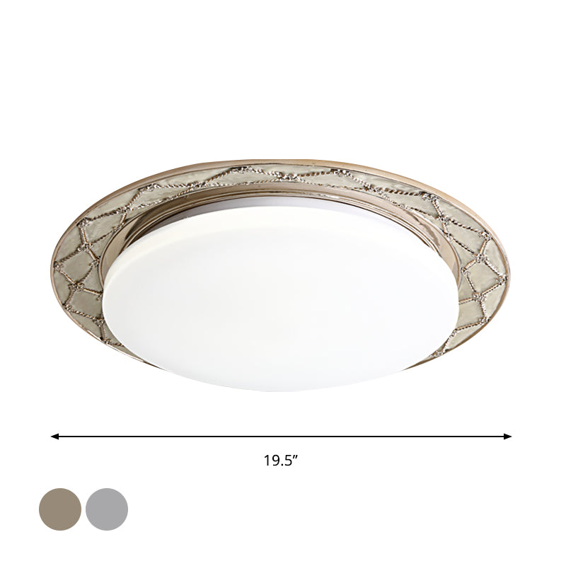 Milk Glass LED Flush Mount Lamp Vintage Beige/Silver Grey Moon-Shaped Bedroom Ceiling Mount Light Fixture Clearhalo 'Ceiling Lights' 'Close To Ceiling Lights' 'Close to ceiling' 'Flush mount' Lighting' 1400431