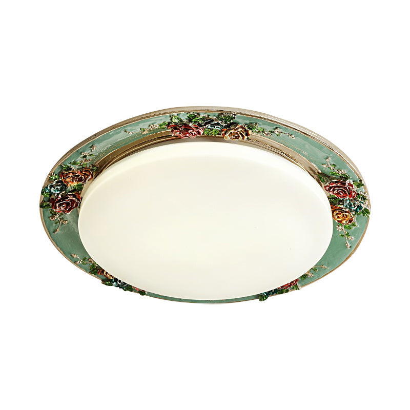Handcrafted Rose Round Resin Flush Mount Retro Bedroom LED Close to Ceiling Light in Beige/Green/Silver Grey Clearhalo 'Ceiling Lights' 'Close To Ceiling Lights' 'Close to ceiling' 'Flush mount' Lighting' 1400437