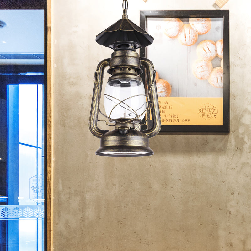 Black/Antique Bronze/Weathered Copper Single Light Pendant Lighting Industrial Clear Glass Kerosene Hanging Lamp for Indoor Antique Bronze Clearhalo 'Art Deco Pendants' 'Black' 'Cast Iron' 'Ceiling Lights' 'Ceramic' 'Crystal' 'Industrial Pendants' 'Industrial' 'Metal' 'Middle Century Pendants' 'Pendant Lights' 'Pendants' 'Rustic Pendants' 'Tiffany' Lighting' 140074