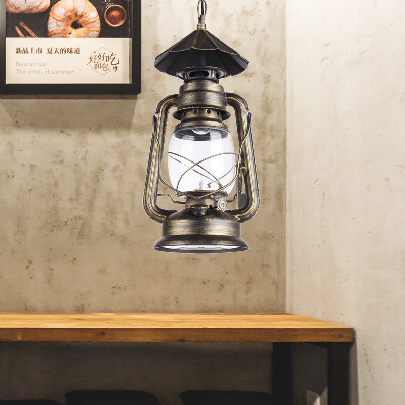 Black/Antique Bronze/Weathered Copper Single Light Pendant Lighting Industrial Clear Glass Kerosene Hanging Lamp for Indoor Clearhalo 'Art Deco Pendants' 'Black' 'Cast Iron' 'Ceiling Lights' 'Ceramic' 'Crystal' 'Industrial Pendants' 'Industrial' 'Metal' 'Middle Century Pendants' 'Pendant Lights' 'Pendants' 'Rustic Pendants' 'Tiffany' Lighting' 140075