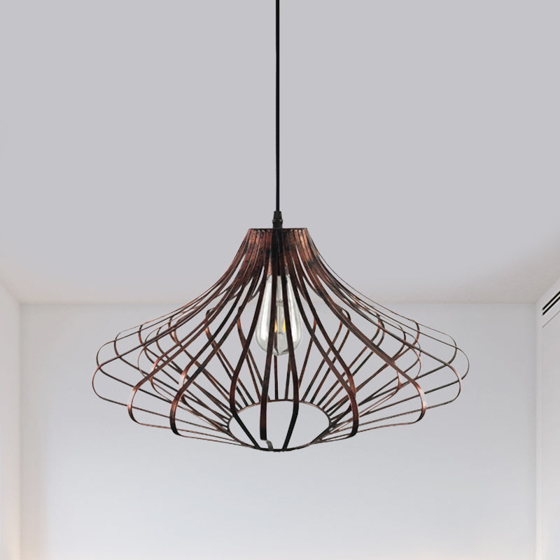 Wire Cage Dining Room Pendant Lamp Country Style Metal 1 Light Brass/Rust Ceiling Light with Adjustable Cord Rust Clearhalo 'Art Deco Pendants' 'Cast Iron' 'Ceiling Lights' 'Ceramic' 'Crystal' 'Industrial Pendants' 'Industrial' 'Metal' 'Middle Century Pendants' 'Pendant Lights' 'Pendants' 'Tiffany' Lighting' 1400773