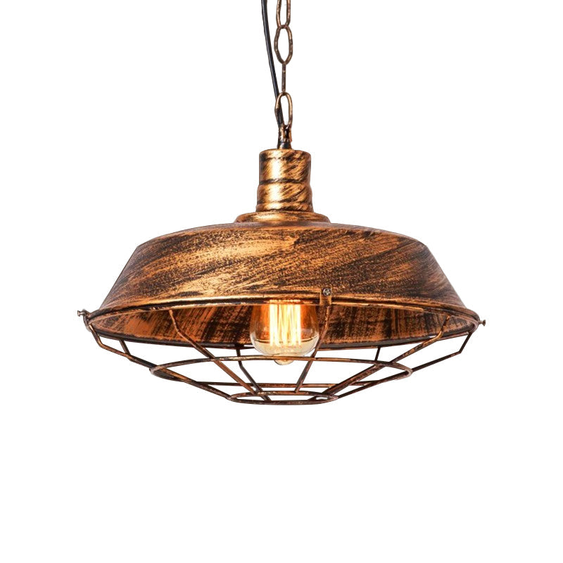 Barn Shade Cloth Shop Pendant Lamp Vintage Style Metallic 1 Bulb Bronze/Silver Hanging Light Fixture Clearhalo 'Art Deco Pendants' 'Cast Iron' 'Ceiling Lights' 'Ceramic' 'Crystal' 'Industrial Pendants' 'Industrial' 'Metal' 'Middle Century Pendants' 'Pendant Lights' 'Pendants' 'Tiffany' Lighting' 1400784