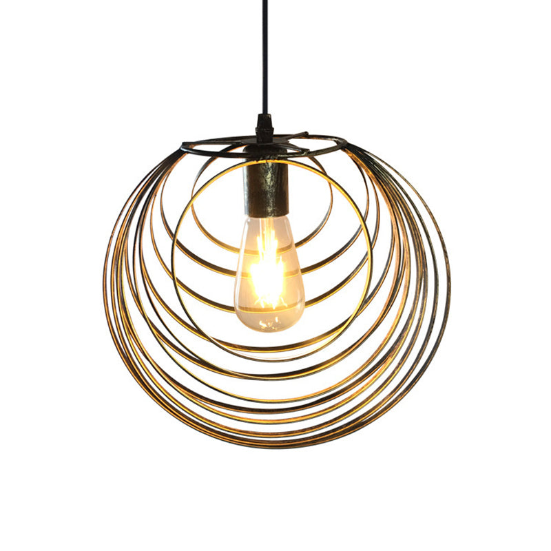 1 Light Hanging Lamp with Globe Wire Cage Metal Industrial Dining Room Pendant Light in Black/Sliver/Rust Clearhalo 'Art Deco Pendants' 'Black' 'Cast Iron' 'Ceiling Lights' 'Ceramic' 'Crystal' 'Industrial Pendants' 'Industrial' 'Metal' 'Middle Century Pendants' 'Pendant Lights' 'Pendants' 'Rustic Pendants' 'Tiffany' Lighting' 1400799