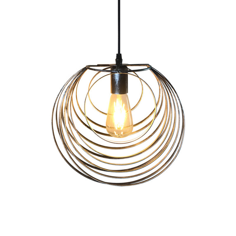 1 Light Hanging Lamp with Globe Wire Cage Metal Industrial Dining Room Pendant Light in Black/Sliver/Rust Clearhalo 'Art Deco Pendants' 'Black' 'Cast Iron' 'Ceiling Lights' 'Ceramic' 'Crystal' 'Industrial Pendants' 'Industrial' 'Metal' 'Middle Century Pendants' 'Pendant Lights' 'Pendants' 'Rustic Pendants' 'Tiffany' Lighting' 1400802