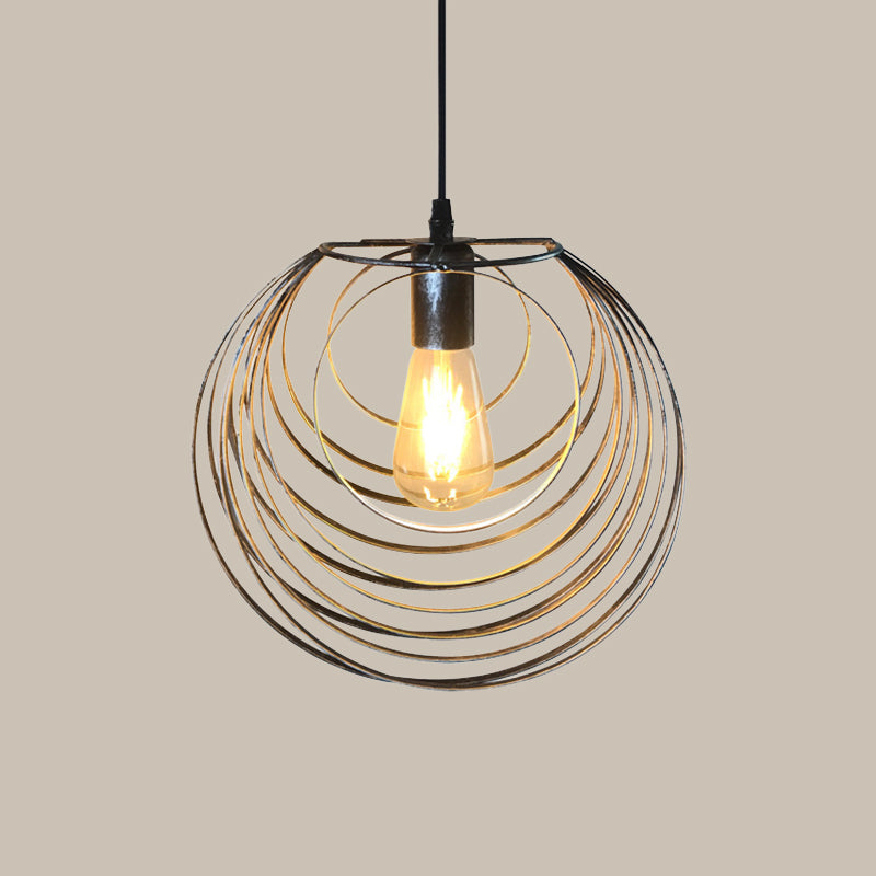 1 Light Hanging Lamp with Globe Wire Cage Metal Industrial Dining Room Pendant Light in Black/Sliver/Rust Clearhalo 'Art Deco Pendants' 'Black' 'Cast Iron' 'Ceiling Lights' 'Ceramic' 'Crystal' 'Industrial Pendants' 'Industrial' 'Metal' 'Middle Century Pendants' 'Pendant Lights' 'Pendants' 'Rustic Pendants' 'Tiffany' Lighting' 1400803