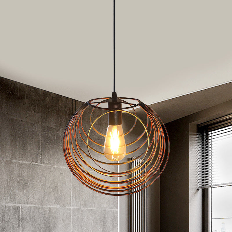 1 Light Hanging Lamp with Globe Wire Cage Metal Industrial Dining Room Pendant Light in Black/Sliver/Rust Clearhalo 'Art Deco Pendants' 'Black' 'Cast Iron' 'Ceiling Lights' 'Ceramic' 'Crystal' 'Industrial Pendants' 'Industrial' 'Metal' 'Middle Century Pendants' 'Pendant Lights' 'Pendants' 'Rustic Pendants' 'Tiffany' Lighting' 1400805