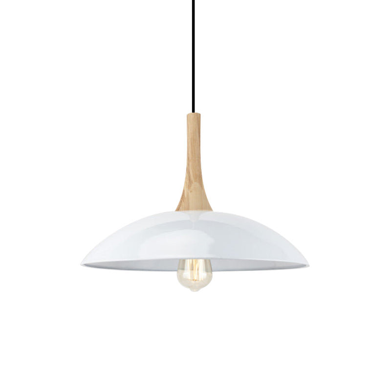 Modernism Style Bowl Ceiling Pendant 12.5"/16" W 1 Head Wood and Metal Hanging Light in Black/White over Table Clearhalo 'Art Deco Pendants' 'Black' 'Cast Iron' 'Ceiling Lights' 'Ceramic' 'Crystal' 'Industrial Pendants' 'Industrial' 'Metal' 'Middle Century Pendants' 'Pendant Lights' 'Pendants' 'Rustic Pendants' 'Tiffany' Lighting' 1401021