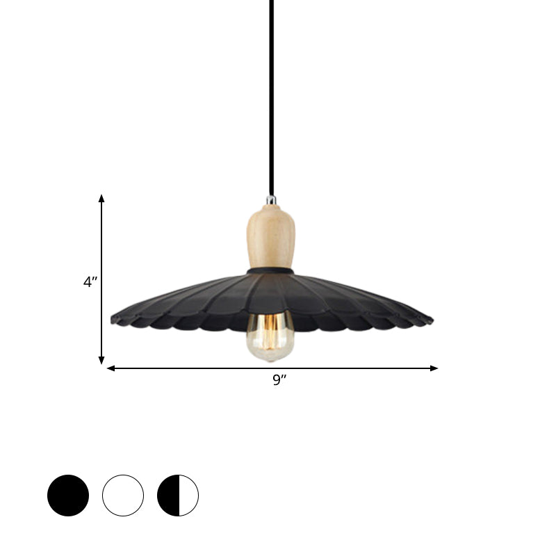 1 Light Scalloped Edge Hanging Lamp Vintage Stylish Black/White/Black Outer and White Inner Metal Pendant Light for Dining Table, 9"/14"/16" Diameter Clearhalo 'Art Deco Pendants' 'Black' 'Cast Iron' 'Ceiling Lights' 'Ceramic' 'Crystal' 'Industrial Pendants' 'Industrial' 'Metal' 'Middle Century Pendants' 'Pendant Lights' 'Pendants' 'Rustic Pendants' 'Tiffany' Lighting' 1401037