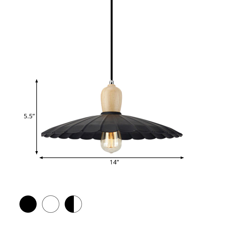 1 Light Scalloped Edge Hanging Lamp Vintage Stylish Black/White/Black Outer and White Inner Metal Pendant Light for Dining Table, 9"/14"/16" Diameter Clearhalo 'Art Deco Pendants' 'Black' 'Cast Iron' 'Ceiling Lights' 'Ceramic' 'Crystal' 'Industrial Pendants' 'Industrial' 'Metal' 'Middle Century Pendants' 'Pendant Lights' 'Pendants' 'Rustic Pendants' 'Tiffany' Lighting' 1401038