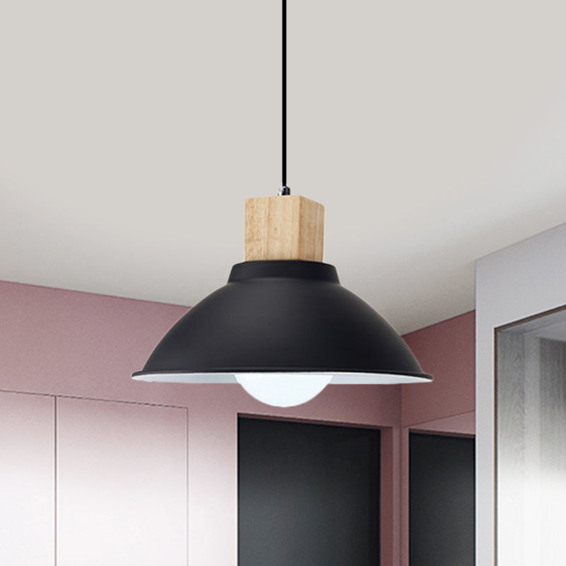 Bowl Living Room Hanging Lamp Contemporary Metal and Wood 1 Light Pendant Ceiling Light in Black Black A Clearhalo 'Art Deco Pendants' 'Black' 'Cast Iron' 'Ceiling Lights' 'Ceramic' 'Crystal' 'Industrial Pendants' 'Industrial' 'Metal' 'Middle Century Pendants' 'Pendant Lights' 'Pendants' 'Rustic Pendants' 'Tiffany' Lighting' 1401063