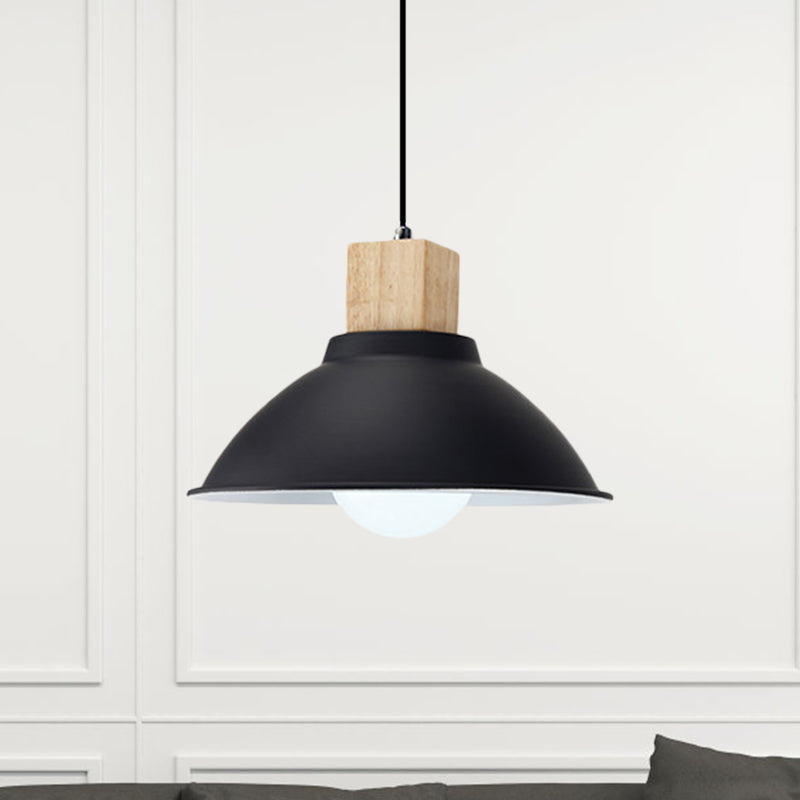 Bowl Living Room Hanging Lamp Contemporary Metal and Wood 1 Light Pendant Ceiling Light in Black Clearhalo 'Art Deco Pendants' 'Black' 'Cast Iron' 'Ceiling Lights' 'Ceramic' 'Crystal' 'Industrial Pendants' 'Industrial' 'Metal' 'Middle Century Pendants' 'Pendant Lights' 'Pendants' 'Rustic Pendants' 'Tiffany' Lighting' 1401065