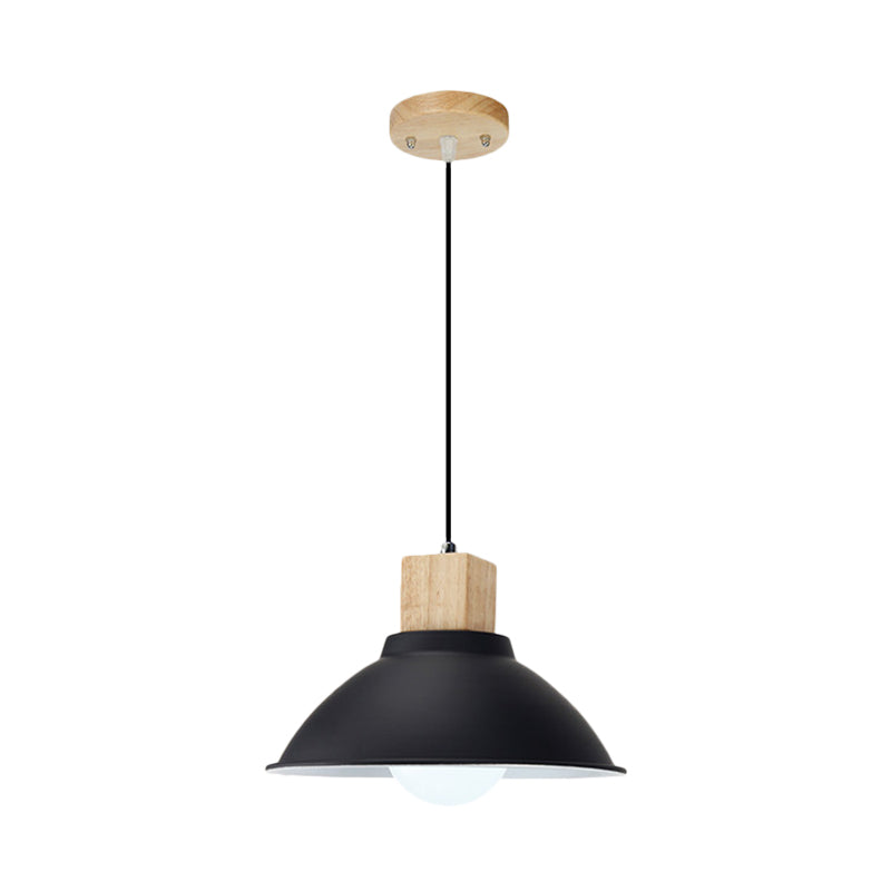 Bowl Living Room Hanging Lamp Contemporary Metal and Wood 1 Light Pendant Ceiling Light in Black Clearhalo 'Art Deco Pendants' 'Black' 'Cast Iron' 'Ceiling Lights' 'Ceramic' 'Crystal' 'Industrial Pendants' 'Industrial' 'Metal' 'Middle Century Pendants' 'Pendant Lights' 'Pendants' 'Rustic Pendants' 'Tiffany' Lighting' 1401066