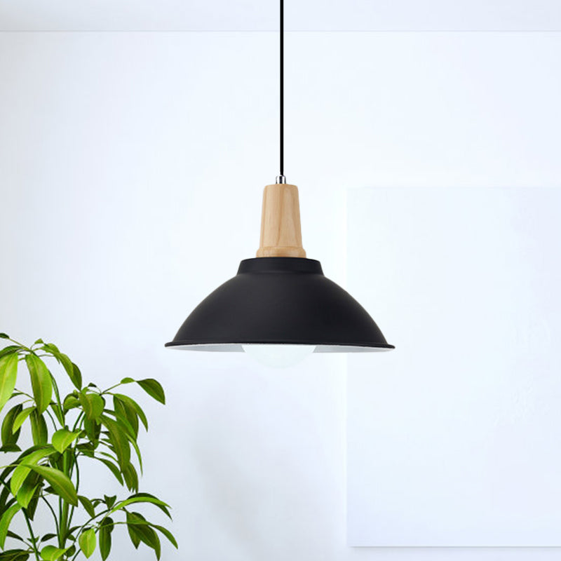 Bowl Living Room Hanging Lamp Contemporary Metal and Wood 1 Light Pendant Ceiling Light in Black Clearhalo 'Art Deco Pendants' 'Black' 'Cast Iron' 'Ceiling Lights' 'Ceramic' 'Crystal' 'Industrial Pendants' 'Industrial' 'Metal' 'Middle Century Pendants' 'Pendant Lights' 'Pendants' 'Rustic Pendants' 'Tiffany' Lighting' 1401069