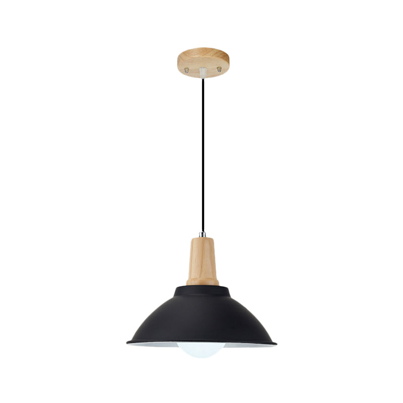 Bowl Living Room Hanging Lamp Contemporary Metal and Wood 1 Light Pendant Ceiling Light in Black Clearhalo 'Art Deco Pendants' 'Black' 'Cast Iron' 'Ceiling Lights' 'Ceramic' 'Crystal' 'Industrial Pendants' 'Industrial' 'Metal' 'Middle Century Pendants' 'Pendant Lights' 'Pendants' 'Rustic Pendants' 'Tiffany' Lighting' 1401070