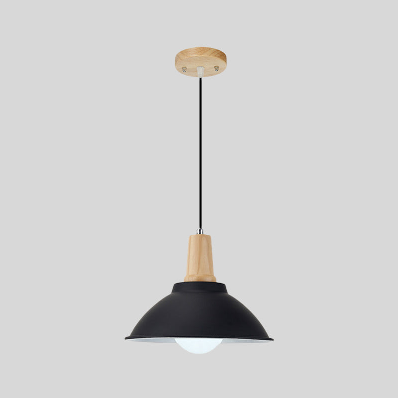 Bowl Living Room Hanging Lamp Contemporary Metal and Wood 1 Light Pendant Ceiling Light in Black Clearhalo 'Art Deco Pendants' 'Black' 'Cast Iron' 'Ceiling Lights' 'Ceramic' 'Crystal' 'Industrial Pendants' 'Industrial' 'Metal' 'Middle Century Pendants' 'Pendant Lights' 'Pendants' 'Rustic Pendants' 'Tiffany' Lighting' 1401071