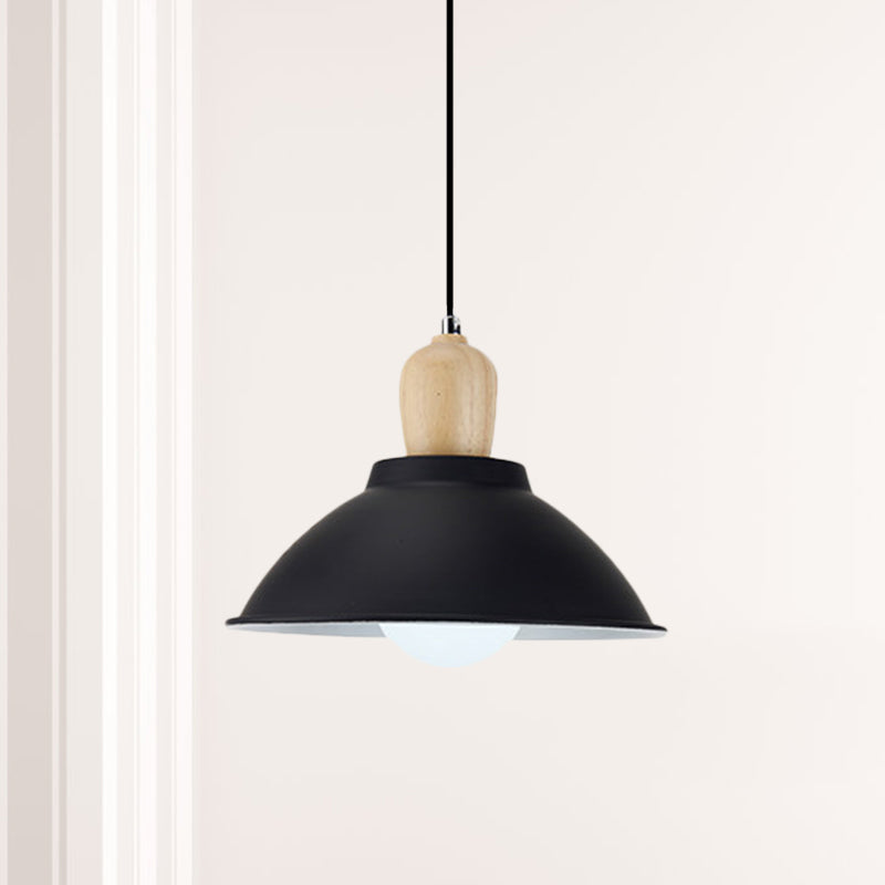 Bowl Living Room Hanging Lamp Contemporary Metal and Wood 1 Light Pendant Ceiling Light in Black Black C Clearhalo 'Art Deco Pendants' 'Black' 'Cast Iron' 'Ceiling Lights' 'Ceramic' 'Crystal' 'Industrial Pendants' 'Industrial' 'Metal' 'Middle Century Pendants' 'Pendant Lights' 'Pendants' 'Rustic Pendants' 'Tiffany' Lighting' 1401073