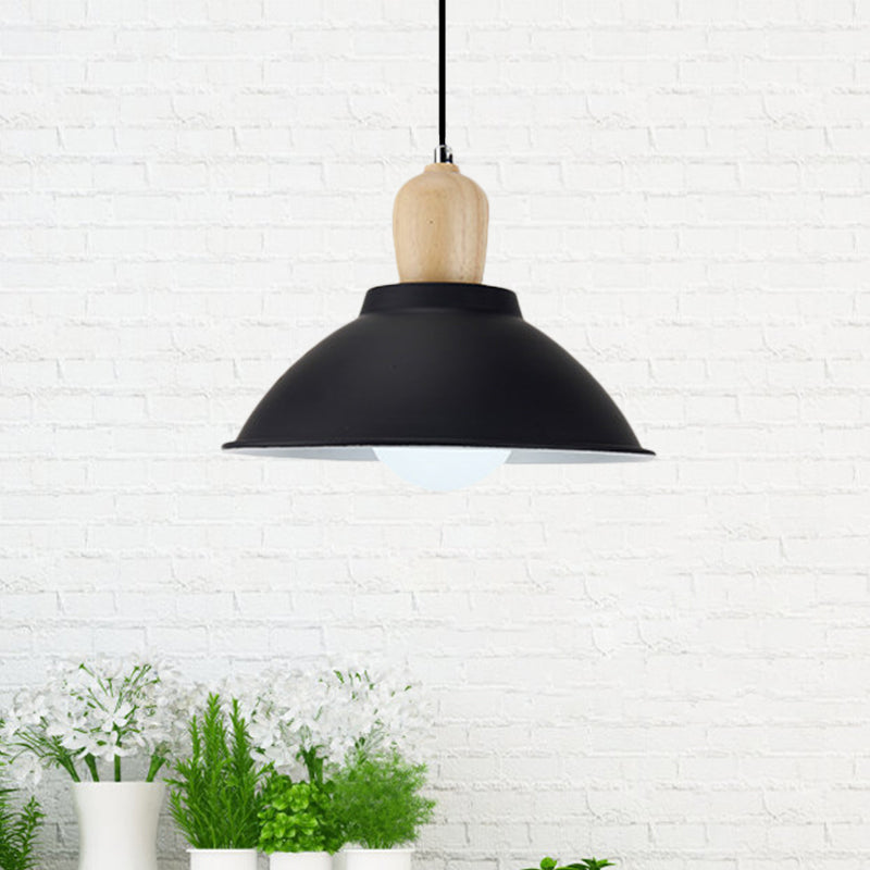 Bowl Living Room Hanging Lamp Contemporary Metal and Wood 1 Light Pendant Ceiling Light in Black Clearhalo 'Art Deco Pendants' 'Black' 'Cast Iron' 'Ceiling Lights' 'Ceramic' 'Crystal' 'Industrial Pendants' 'Industrial' 'Metal' 'Middle Century Pendants' 'Pendant Lights' 'Pendants' 'Rustic Pendants' 'Tiffany' Lighting' 1401075