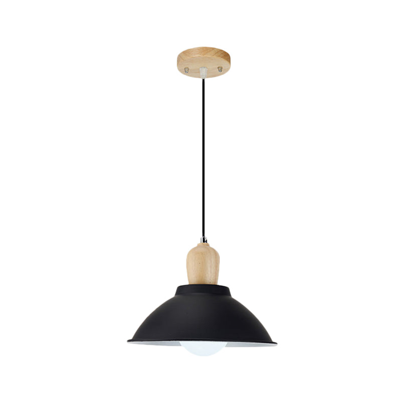 Bowl Living Room Hanging Lamp Contemporary Metal and Wood 1 Light Pendant Ceiling Light in Black Clearhalo 'Art Deco Pendants' 'Black' 'Cast Iron' 'Ceiling Lights' 'Ceramic' 'Crystal' 'Industrial Pendants' 'Industrial' 'Metal' 'Middle Century Pendants' 'Pendant Lights' 'Pendants' 'Rustic Pendants' 'Tiffany' Lighting' 1401076
