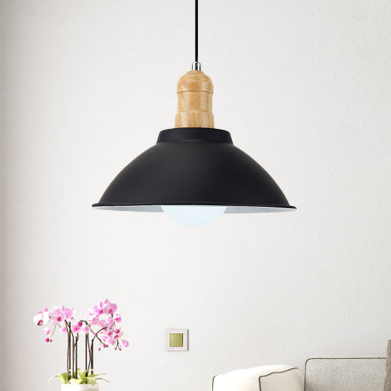 Bowl Living Room Hanging Lamp Contemporary Metal and Wood 1 Light Pendant Ceiling Light in Black Black D Clearhalo 'Art Deco Pendants' 'Black' 'Cast Iron' 'Ceiling Lights' 'Ceramic' 'Crystal' 'Industrial Pendants' 'Industrial' 'Metal' 'Middle Century Pendants' 'Pendant Lights' 'Pendants' 'Rustic Pendants' 'Tiffany' Lighting' 1401078