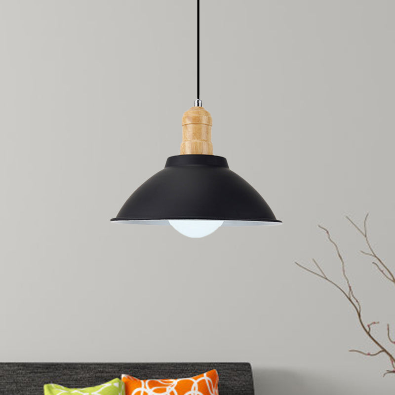 Bowl Living Room Hanging Lamp Contemporary Metal and Wood 1 Light Pendant Ceiling Light in Black Clearhalo 'Art Deco Pendants' 'Black' 'Cast Iron' 'Ceiling Lights' 'Ceramic' 'Crystal' 'Industrial Pendants' 'Industrial' 'Metal' 'Middle Century Pendants' 'Pendant Lights' 'Pendants' 'Rustic Pendants' 'Tiffany' Lighting' 1401079