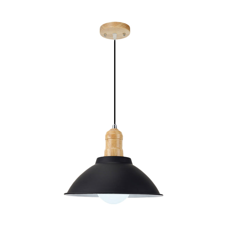 Bowl Living Room Hanging Lamp Contemporary Metal and Wood 1 Light Pendant Ceiling Light in Black Clearhalo 'Art Deco Pendants' 'Black' 'Cast Iron' 'Ceiling Lights' 'Ceramic' 'Crystal' 'Industrial Pendants' 'Industrial' 'Metal' 'Middle Century Pendants' 'Pendant Lights' 'Pendants' 'Rustic Pendants' 'Tiffany' Lighting' 1401080