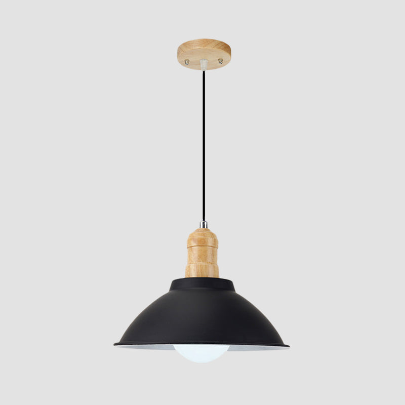 Bowl Living Room Hanging Lamp Contemporary Metal and Wood 1 Light Pendant Ceiling Light in Black Clearhalo 'Art Deco Pendants' 'Black' 'Cast Iron' 'Ceiling Lights' 'Ceramic' 'Crystal' 'Industrial Pendants' 'Industrial' 'Metal' 'Middle Century Pendants' 'Pendant Lights' 'Pendants' 'Rustic Pendants' 'Tiffany' Lighting' 1401081