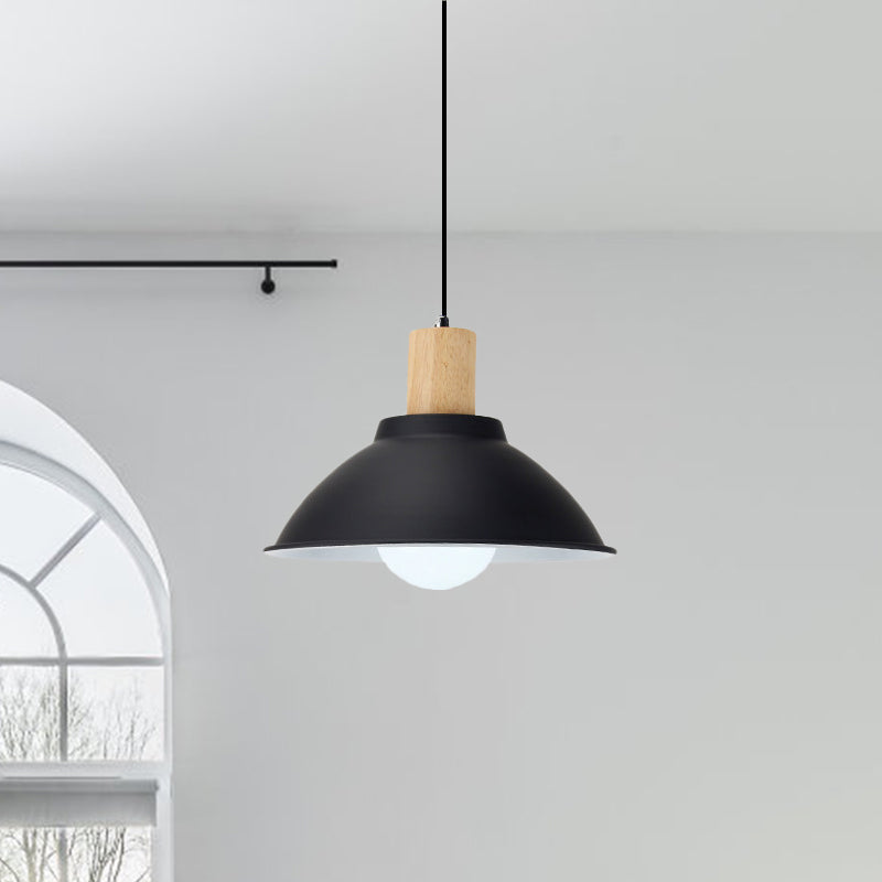 Bowl Living Room Hanging Lamp Contemporary Metal and Wood 1 Light Pendant Ceiling Light in Black Clearhalo 'Art Deco Pendants' 'Black' 'Cast Iron' 'Ceiling Lights' 'Ceramic' 'Crystal' 'Industrial Pendants' 'Industrial' 'Metal' 'Middle Century Pendants' 'Pendant Lights' 'Pendants' 'Rustic Pendants' 'Tiffany' Lighting' 1401084