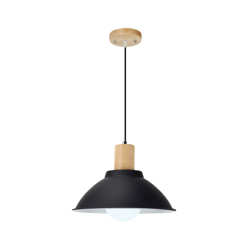 Bowl Living Room Hanging Lamp Contemporary Metal and Wood 1 Light Pendant Ceiling Light in Black Clearhalo 'Art Deco Pendants' 'Black' 'Cast Iron' 'Ceiling Lights' 'Ceramic' 'Crystal' 'Industrial Pendants' 'Industrial' 'Metal' 'Middle Century Pendants' 'Pendant Lights' 'Pendants' 'Rustic Pendants' 'Tiffany' Lighting' 1401086
