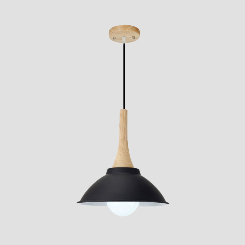Bowl Living Room Hanging Lamp Contemporary Metal and Wood 1 Light Pendant Ceiling Light in Black Clearhalo 'Art Deco Pendants' 'Black' 'Cast Iron' 'Ceiling Lights' 'Ceramic' 'Crystal' 'Industrial Pendants' 'Industrial' 'Metal' 'Middle Century Pendants' 'Pendant Lights' 'Pendants' 'Rustic Pendants' 'Tiffany' Lighting' 1401091