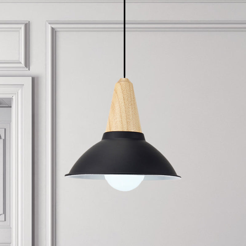 Bowl Living Room Hanging Lamp Contemporary Metal and Wood 1 Light Pendant Ceiling Light in Black Black G Clearhalo 'Art Deco Pendants' 'Black' 'Cast Iron' 'Ceiling Lights' 'Ceramic' 'Crystal' 'Industrial Pendants' 'Industrial' 'Metal' 'Middle Century Pendants' 'Pendant Lights' 'Pendants' 'Rustic Pendants' 'Tiffany' Lighting' 1401093
