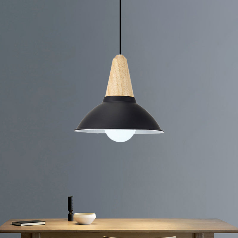 Bowl Living Room Hanging Lamp Contemporary Metal and Wood 1 Light Pendant Ceiling Light in Black Clearhalo 'Art Deco Pendants' 'Black' 'Cast Iron' 'Ceiling Lights' 'Ceramic' 'Crystal' 'Industrial Pendants' 'Industrial' 'Metal' 'Middle Century Pendants' 'Pendant Lights' 'Pendants' 'Rustic Pendants' 'Tiffany' Lighting' 1401094