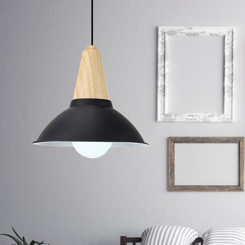 Bowl Living Room Hanging Lamp Contemporary Metal and Wood 1 Light Pendant Ceiling Light in Black Clearhalo 'Art Deco Pendants' 'Black' 'Cast Iron' 'Ceiling Lights' 'Ceramic' 'Crystal' 'Industrial Pendants' 'Industrial' 'Metal' 'Middle Century Pendants' 'Pendant Lights' 'Pendants' 'Rustic Pendants' 'Tiffany' Lighting' 1401095