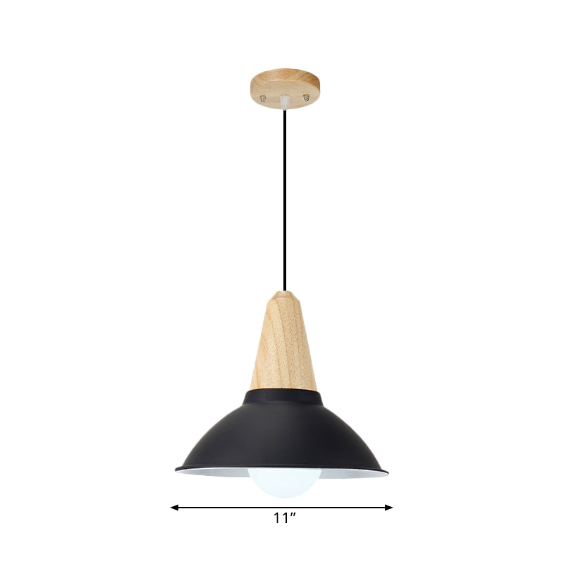 Bowl Living Room Hanging Lamp Contemporary Metal and Wood 1 Light Pendant Ceiling Light in Black Clearhalo 'Art Deco Pendants' 'Black' 'Cast Iron' 'Ceiling Lights' 'Ceramic' 'Crystal' 'Industrial Pendants' 'Industrial' 'Metal' 'Middle Century Pendants' 'Pendant Lights' 'Pendants' 'Rustic Pendants' 'Tiffany' Lighting' 1401097
