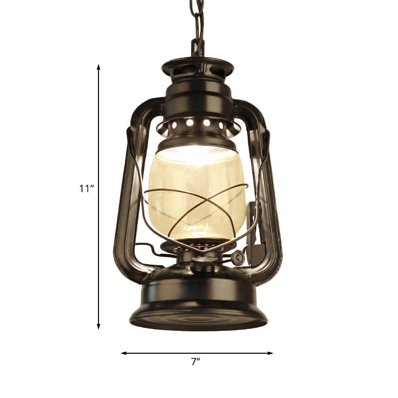 Black/Bronze/Antique Brass 1 Light Pendant Ceiling Light Industrial Clear Glass Kerosene Hanging Lamp for Coffee Shop Clearhalo 'Art Deco Pendants' 'Black' 'Cast Iron' 'Ceiling Lights' 'Ceramic' 'Crystal' 'Industrial Pendants' 'Industrial' 'Metal' 'Middle Century Pendants' 'Pendant Lights' 'Pendants' 'Rustic Pendants' 'Tiffany' Lighting' 140118