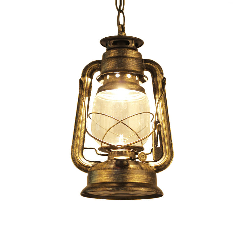 Black/Bronze/Antique Brass 1 Light Pendant Ceiling Light Industrial Clear Glass Kerosene Hanging Lamp for Coffee Shop Clearhalo 'Art Deco Pendants' 'Black' 'Cast Iron' 'Ceiling Lights' 'Ceramic' 'Crystal' 'Industrial Pendants' 'Industrial' 'Metal' 'Middle Century Pendants' 'Pendant Lights' 'Pendants' 'Rustic Pendants' 'Tiffany' Lighting' 140121