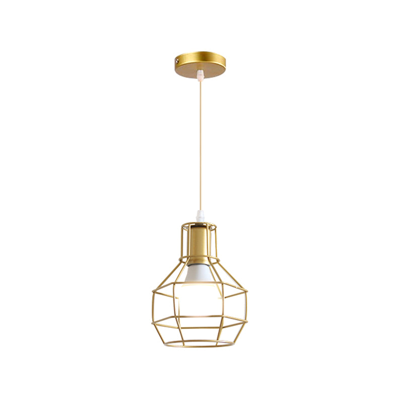 Gold Wire Cage Pendant Light 1 Head Retro Industrial Iron Hanging Lamp with Shade for Coffee Shop Clearhalo 'Ceiling Lights' 'Modern Pendants' 'Modern' 'Pendant Lights' 'Pendants' Lighting' 1401210