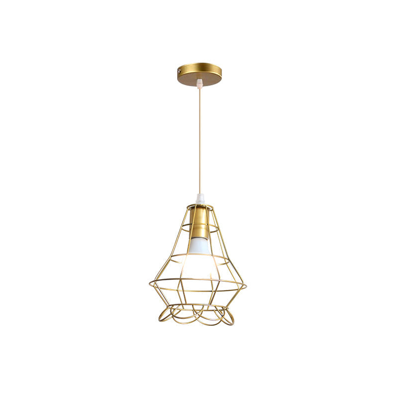Gold Wire Cage Pendant Light 1 Head Retro Industrial Iron Hanging Lamp with Shade for Coffee Shop Clearhalo 'Ceiling Lights' 'Modern Pendants' 'Modern' 'Pendant Lights' 'Pendants' Lighting' 1401224