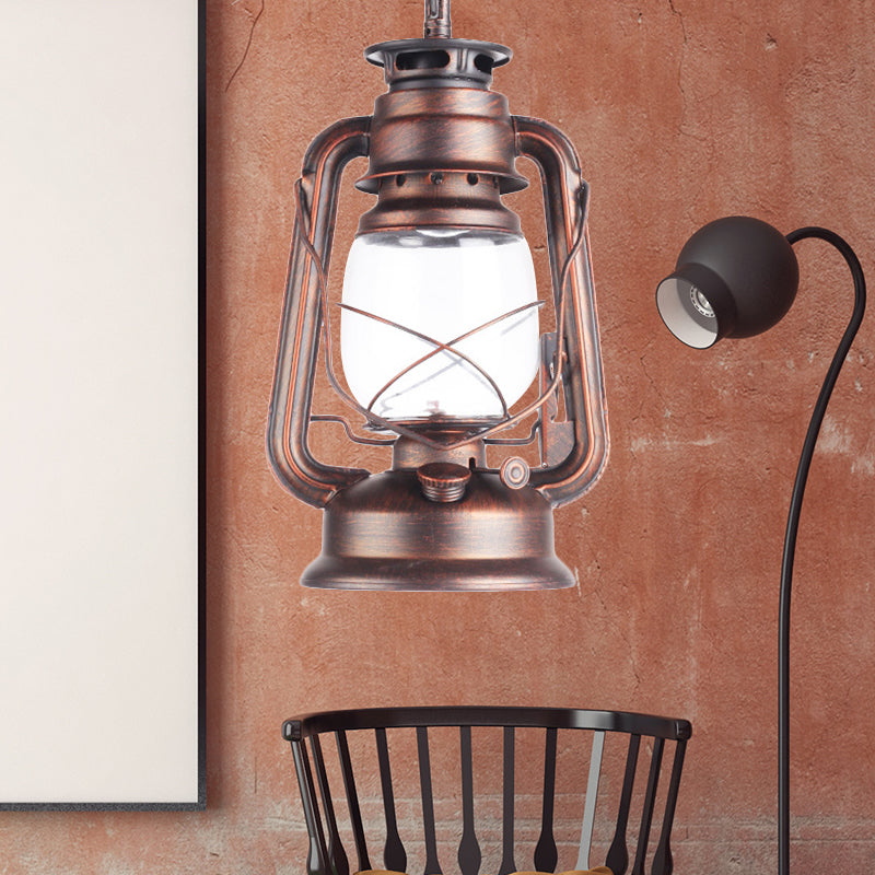 Black/Bronze/Antique Brass 1 Light Pendant Ceiling Light Industrial Clear Glass Kerosene Hanging Lamp for Coffee Shop Clearhalo 'Art Deco Pendants' 'Black' 'Cast Iron' 'Ceiling Lights' 'Ceramic' 'Crystal' 'Industrial Pendants' 'Industrial' 'Metal' 'Middle Century Pendants' 'Pendant Lights' 'Pendants' 'Rustic Pendants' 'Tiffany' Lighting' 140123
