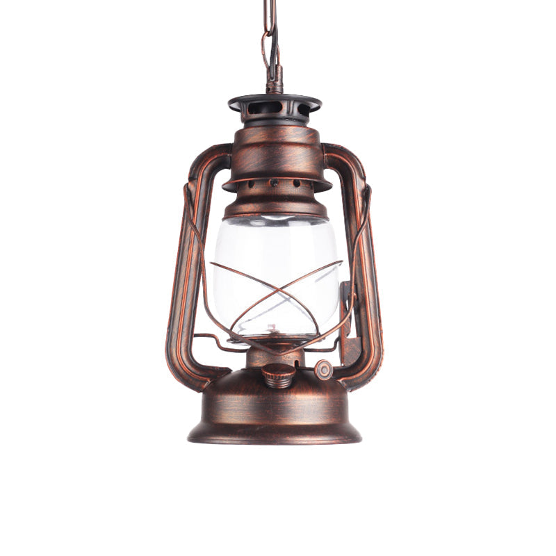 Black/Bronze/Antique Brass 1 Light Pendant Ceiling Light Industrial Clear Glass Kerosene Hanging Lamp for Coffee Shop Clearhalo 'Art Deco Pendants' 'Black' 'Cast Iron' 'Ceiling Lights' 'Ceramic' 'Crystal' 'Industrial Pendants' 'Industrial' 'Metal' 'Middle Century Pendants' 'Pendant Lights' 'Pendants' 'Rustic Pendants' 'Tiffany' Lighting' 140124